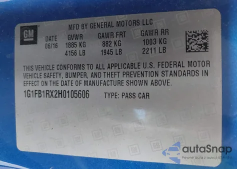 2017 Chevrolet Camaro 1Lt from USA, damaged, VIN 1G1FB1RX2H0105606